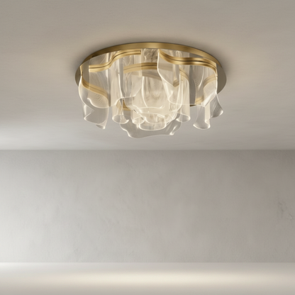 Sisyphus ceiling light studio shot front view gold finish clear acrylic