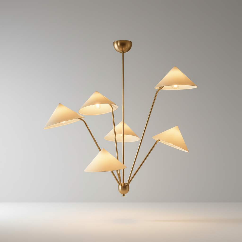 studio shot of Genevieve hanging chandelier with cloth shade on clean white background