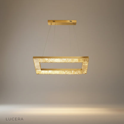 Port Chandelier studio shot front view with gold-plated metal frame