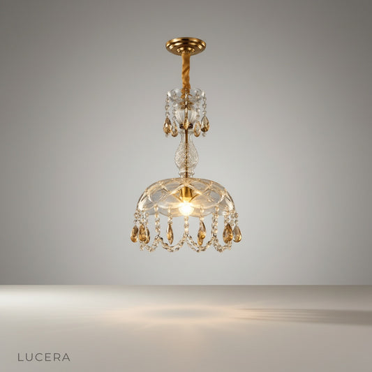Lorcan pendant light studio shot on clean white background showing copper and metal finish