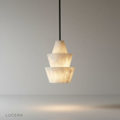 Fillet Alabaster pendant light studio shot on clean white background showing twisted curved form