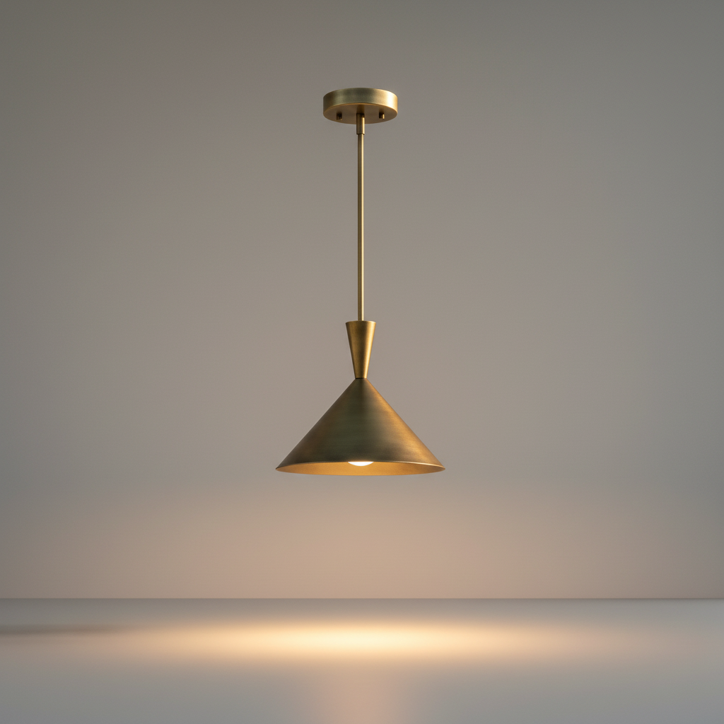 studio shot of a tapered brass sconce pendant light against a clean white background