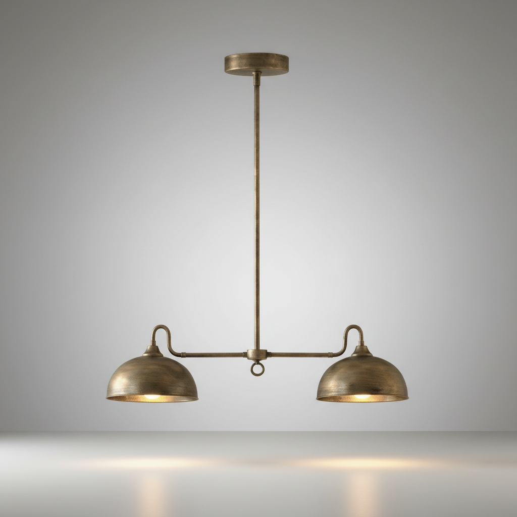 Montepulciano pendant light studio shot front view solid brass horizontal double dome on ceiling cord