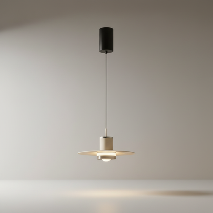 studio shot of zarzuela pendant light with flat disc shade on clean background