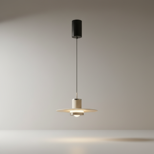 studio shot of zarzuela pendant light with flat disc shade on clean background
