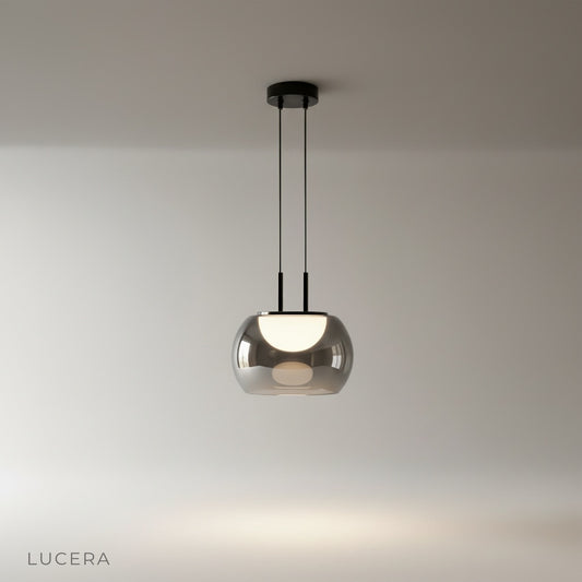 Gareth pendant light by Lucera on a clean white studio background, front view