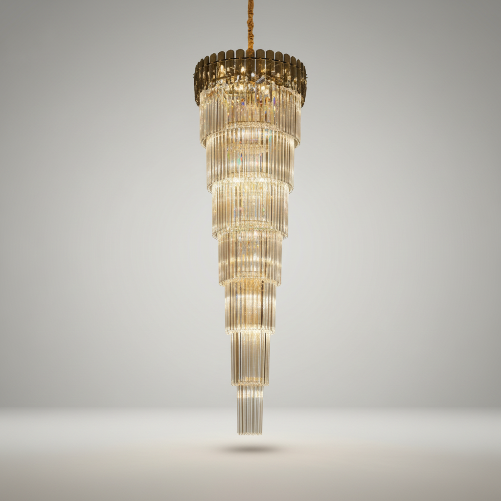 Cliff Royal Long Crystal Chandelier for Staircase - Chandeliers | Lucera Lighting