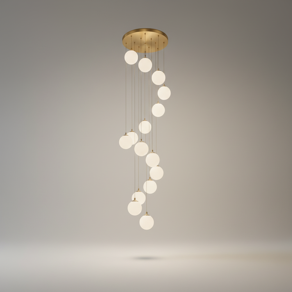 Bluff Copper Ball Staircase Chandelier - Chandeliers | Lucera Lighting