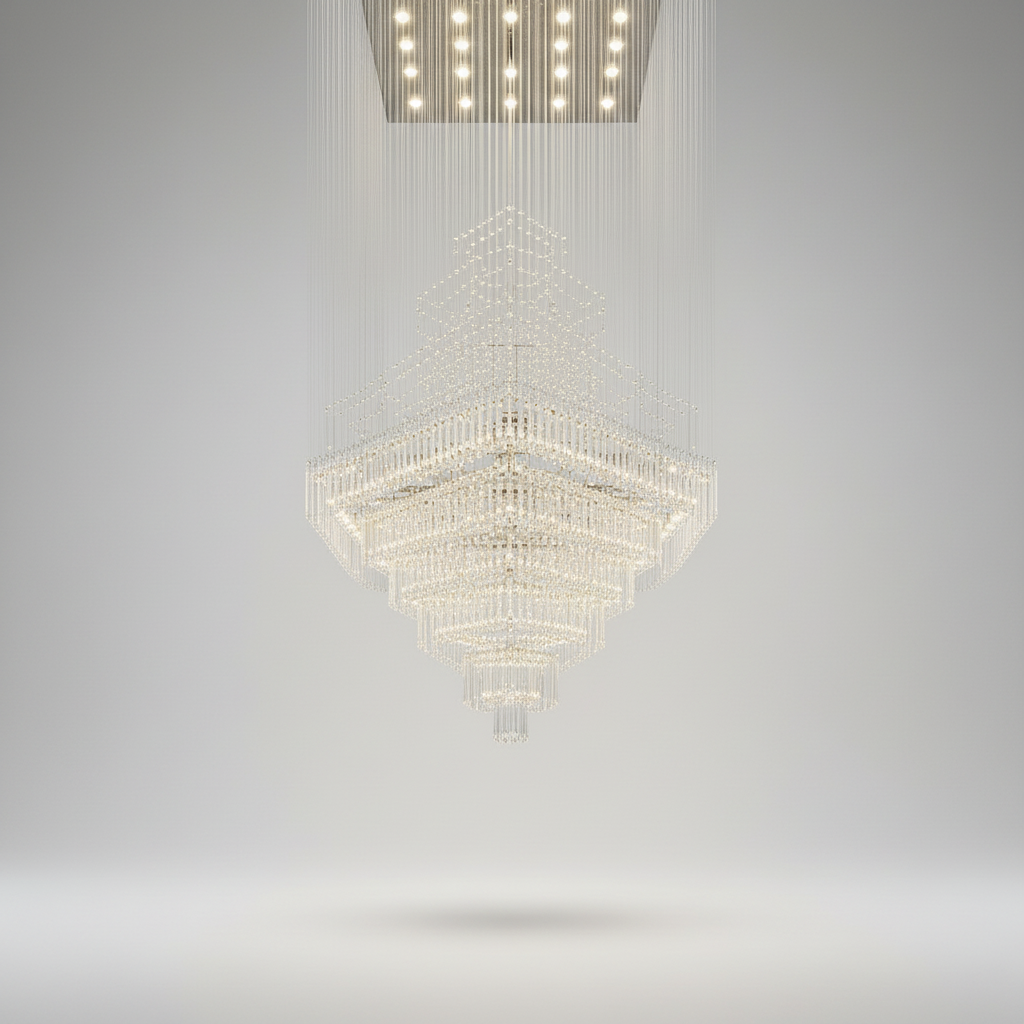 Breck Crystal LED Ceiling Chandelier, Square Base - Chandeliers | Lucera Lighting
