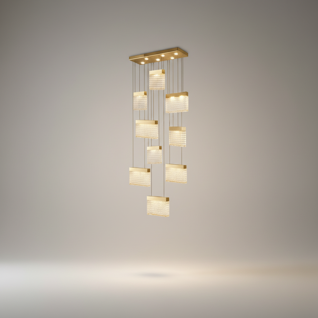 Keld Crystal Blocks LED Ceiling Chandelier - Chandeliers | Lucera Lighting