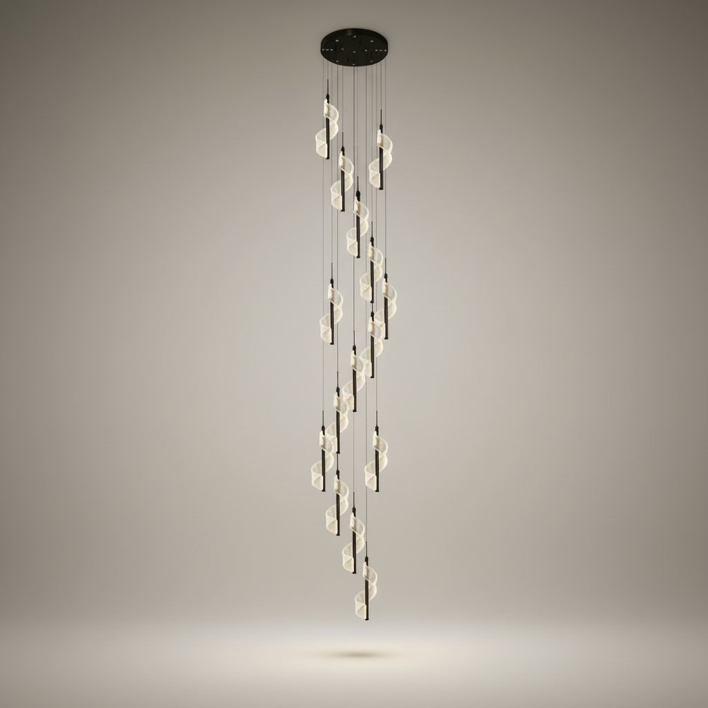 Vael Long Spiral LED Pendant Chandelier - Chandeliers | Lucera Lighting