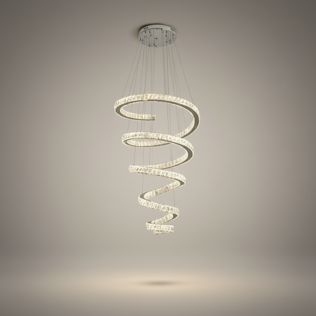 Wulf Long Spiral Hanging Crystal Golden Chandelier - Chandeliers | Lucera Lighting
