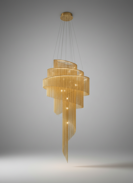 Clover Long Chandelier for Staircase, Silver/Gold Chain - Chandeliers | Lucera Lighting