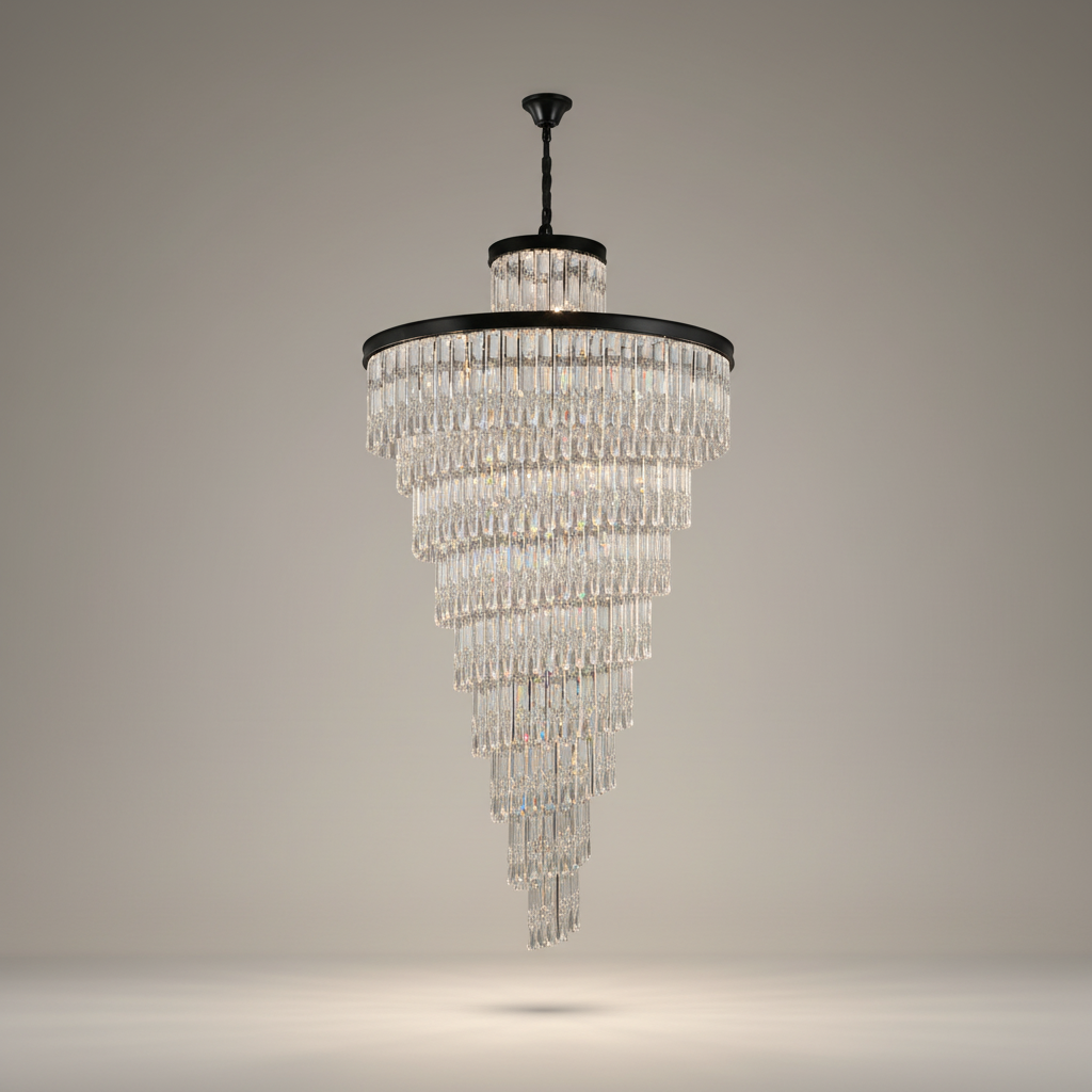 Thyme Frosted Glass Long Black Chandelier - Chandeliers | Lucera Lighting