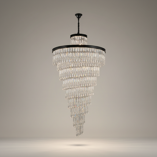 Thyme Frosted Glass Long Black Chandelier - Chandeliers | Lucera Lighting