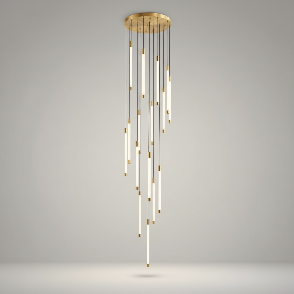 Heather Gold and Black LED Staircase Chandelier - Chandeliers | Lucera Lighting