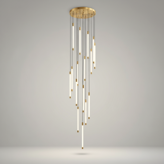 Heather Gold and Black LED Staircase Chandelier - Chandeliers | Lucera Lighting