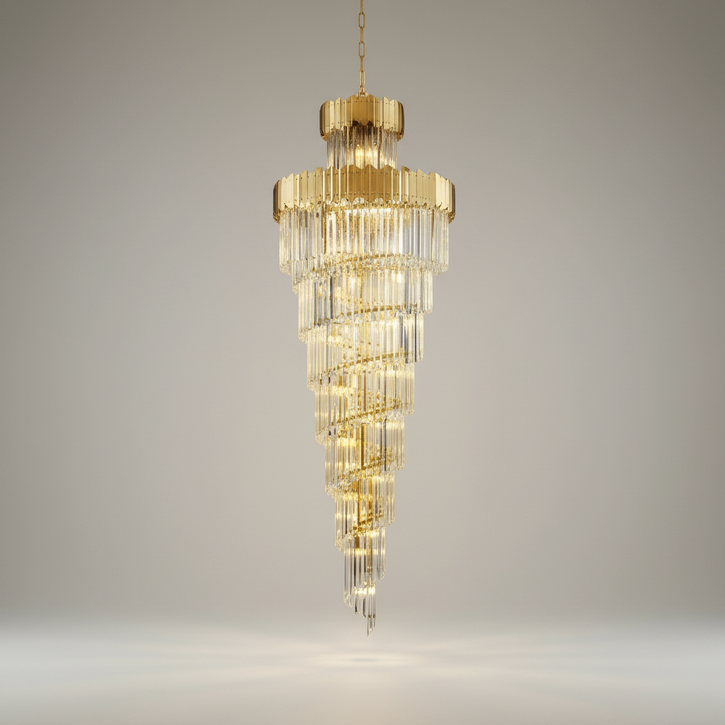 Hawthorn Long Gold Modern Crystal Chandelier - Chandeliers | Lucera Lighting