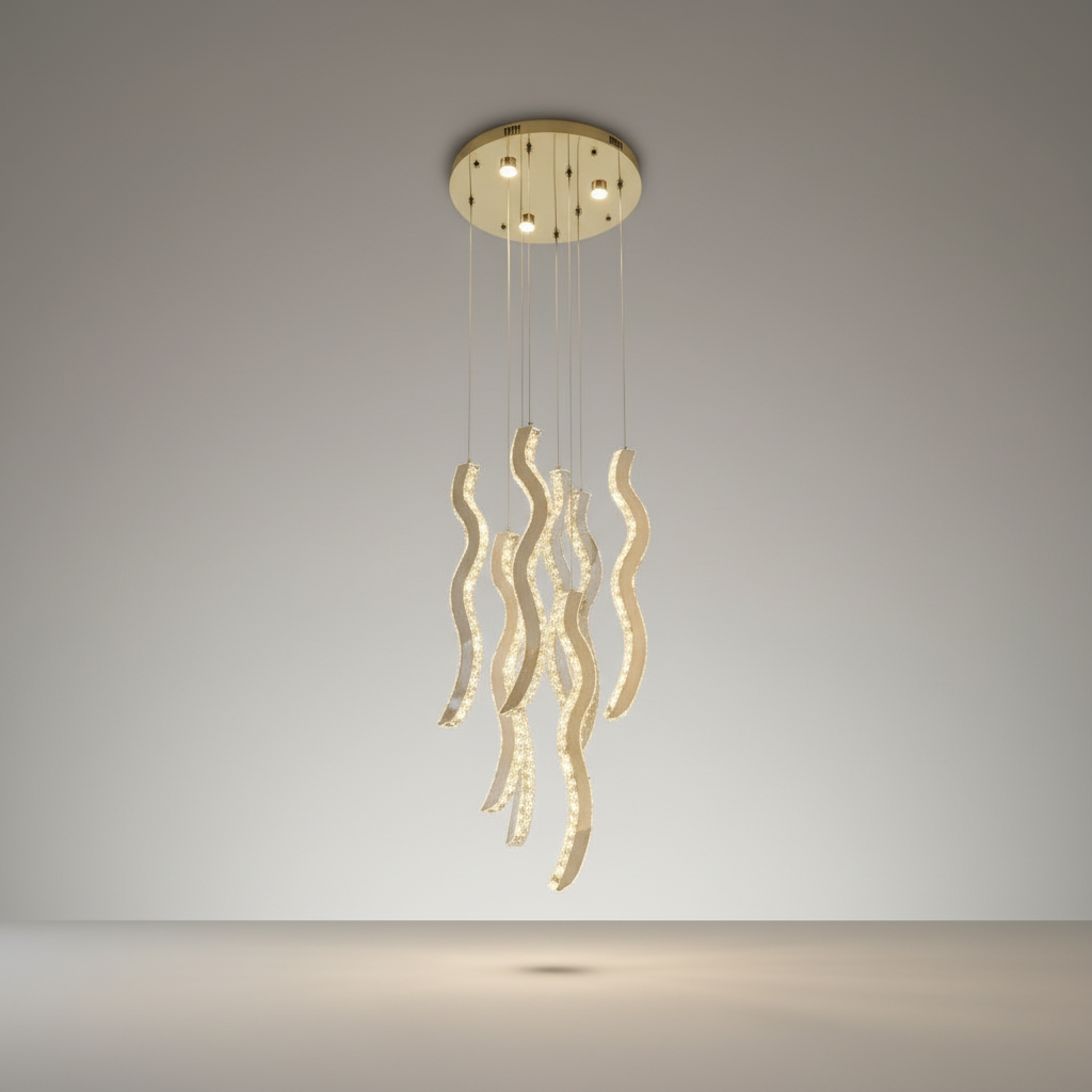 Jade Gold Crystal Wave Light Fixture - Chandeliers | Lucera Lighting