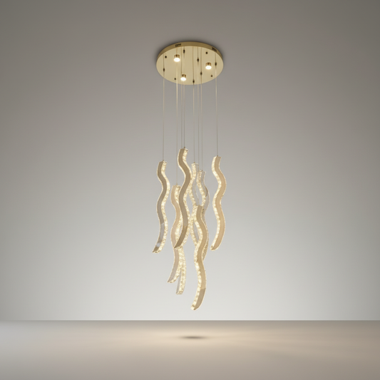 Jade Gold Crystal Wave Light Fixture - Chandeliers | Lucera Lighting