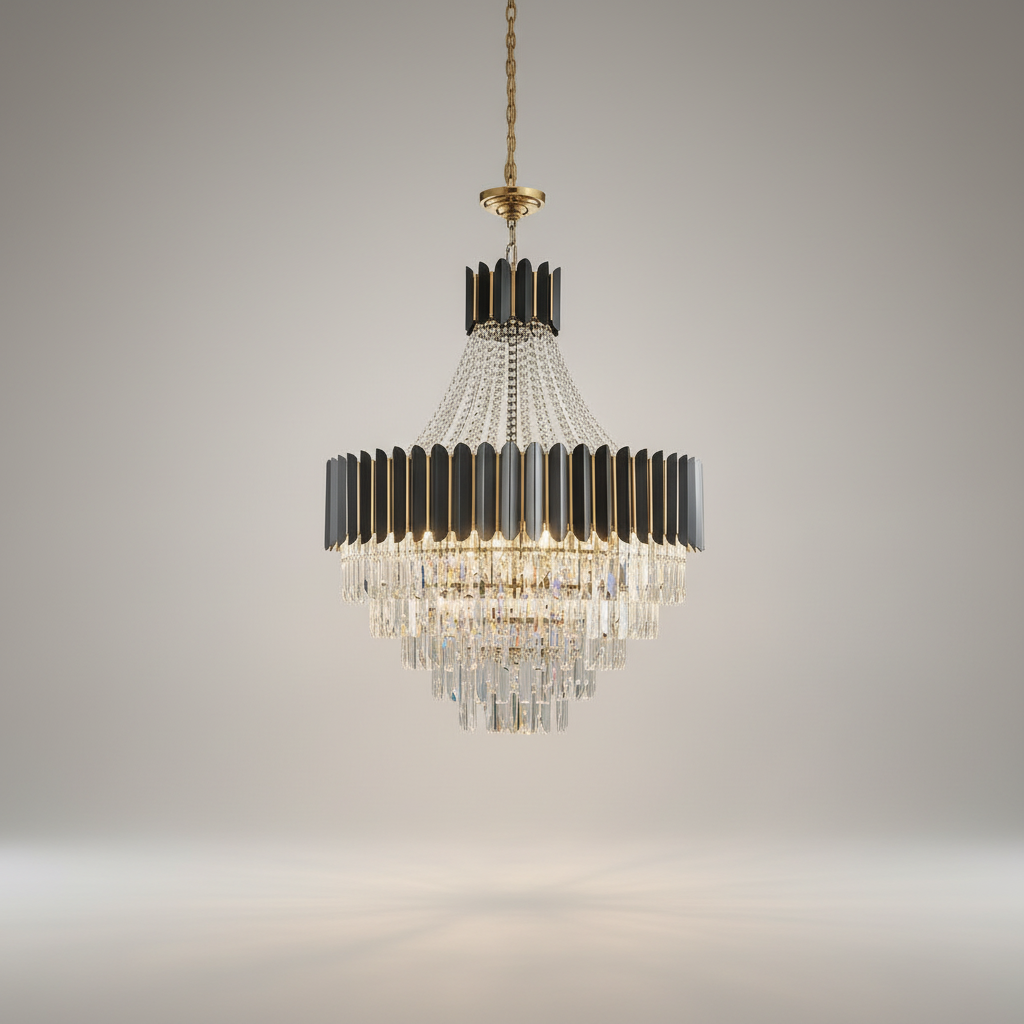 Jasper Modern Round Gun Black Crystal Chandelier - Chandeliers | Lucera Lighting