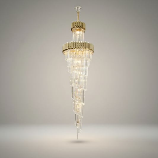 Pumice Black and Gold Crystal Chandelier for Staircase - Chandeliers | Lucera Lighting