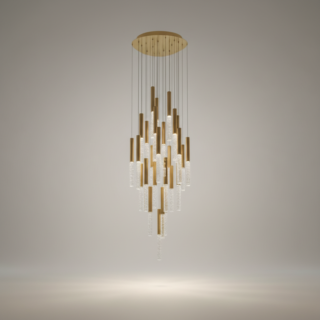 Schist Long LED Spiral Chandelier - Chandeliers | Lucera Lighting
