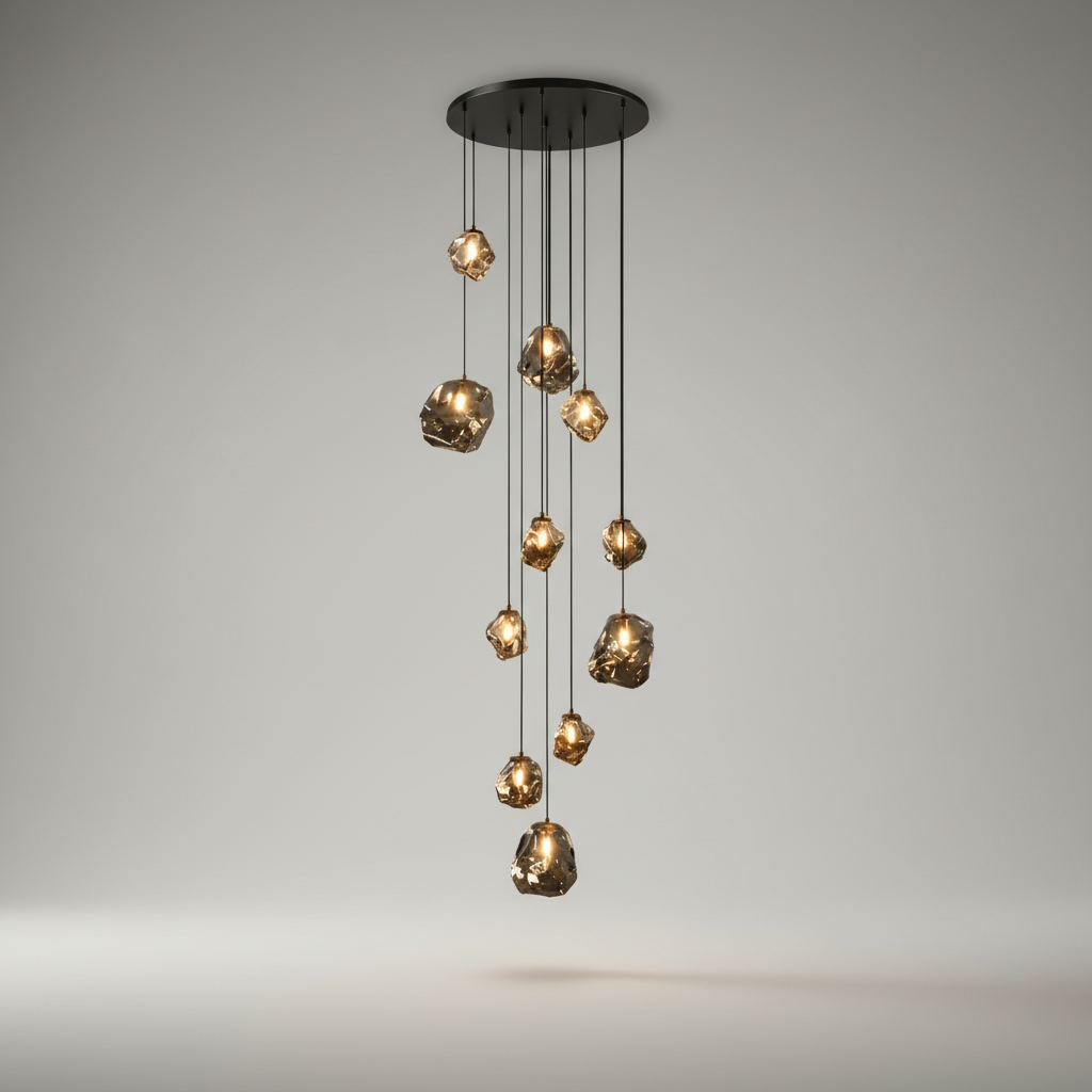 Quartzite Molten Rock Glass Staircase Chandelier - Chandeliers | Lucera Lighting