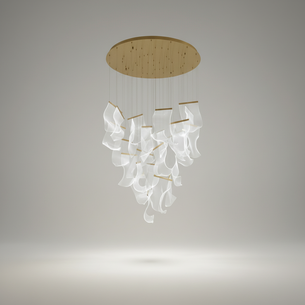 Feldspar Silk Design Gold Pendant Light for Staircase - Chandeliers | Lucera Lighting