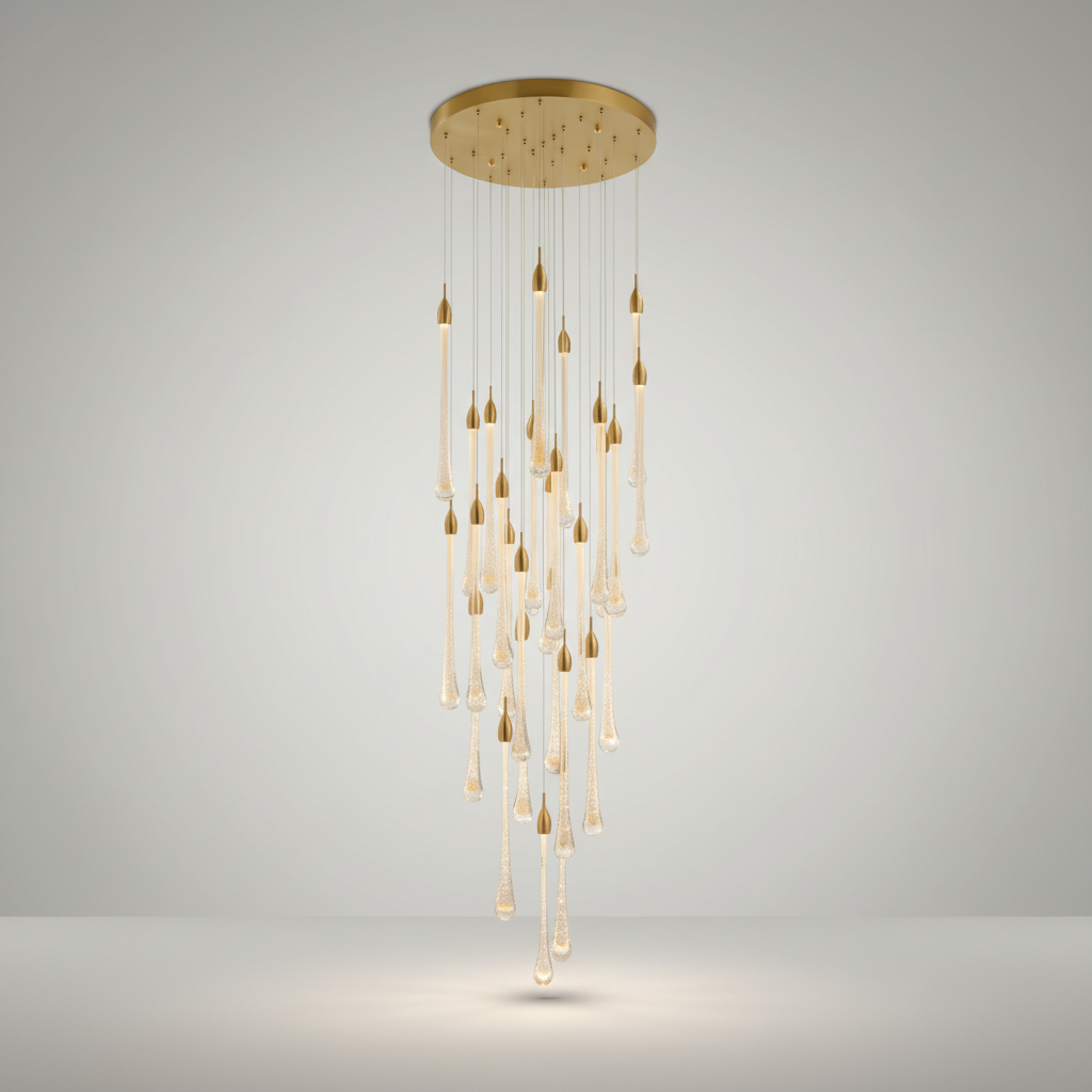 Albite Staircase Gold Crystal Chandelier - Chandeliers | Lucera Lighting