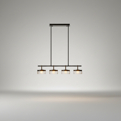 Studio shot of Aquamarine Linear Chandelier front view with slim iron and resin body