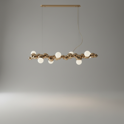 studio shot of Lucera linear chandelier with clear bubble glass shades on clean white background