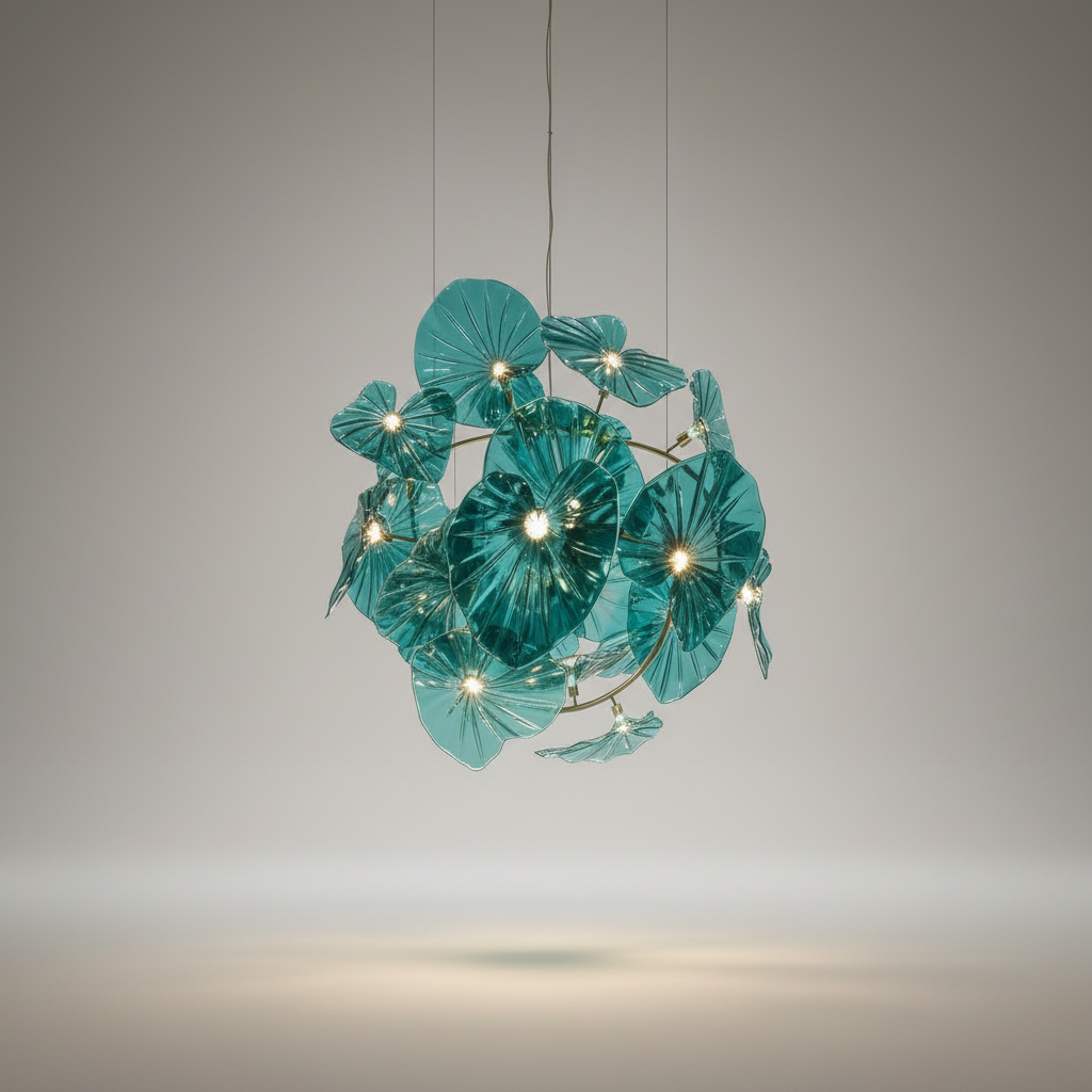 Carnelian Green Glass Leaves Pendant Chandelier - Chandeliers | Lucera Lighting