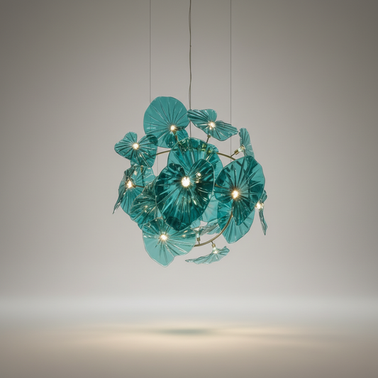 Carnelian Green Glass Leaves Pendant Chandelier - Chandeliers | Lucera Lighting