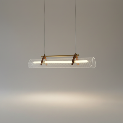 Studio shot of Naphthol chandelier with black and gold acrylic diffusers, front view on clean white background