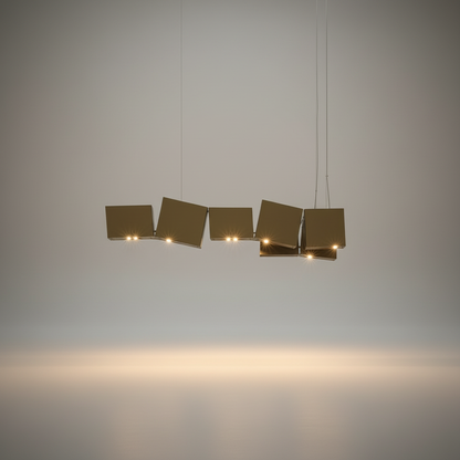 studio shot of Freya rectangular iron chandelier with clear G11 LED bulbs on white background