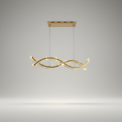 studio shot of Natt LED chandelier wave form in stainless steel and crystal