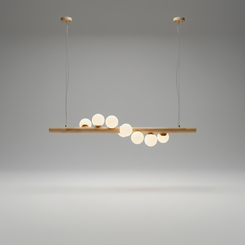Svartr Nordic Wood Glass Ball LED Chandelier - Pendant Lights | Lucera Lighting