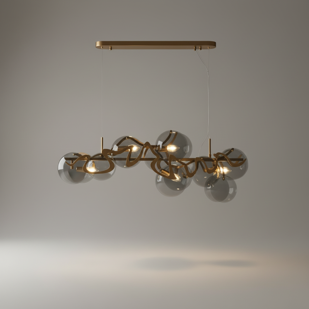 Calmo Modern Gold Glass Rectangle Chandelier - Chandeliers | Lucera Lighting