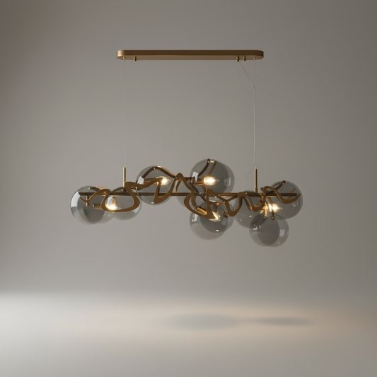 Calmo Modern Gold Glass Rectangle Chandelier - Chandeliers | Lucera Lighting