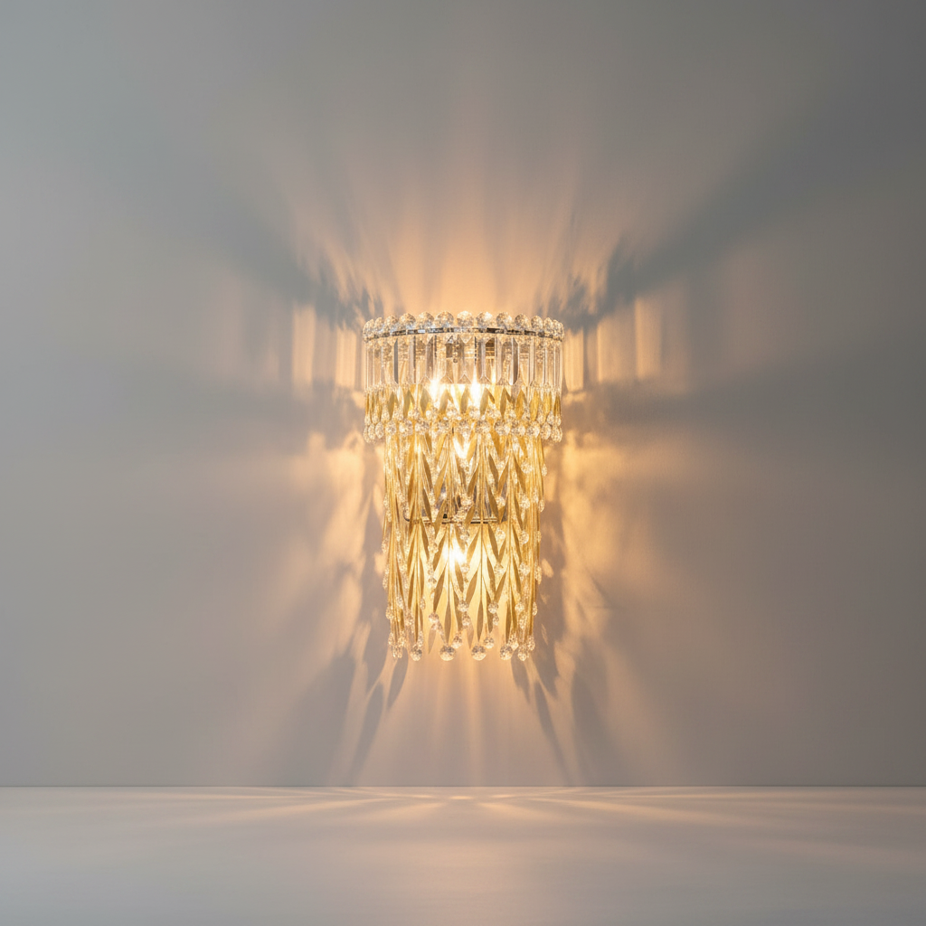 Sera Golden Crystal Wall Lamp for Living Room - Wall Lights & Sconces | Lucera Lighting