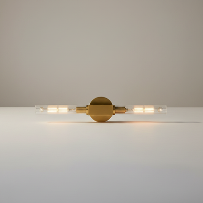 Ravello minimalist iron and clear glass wall lamp on white studio background