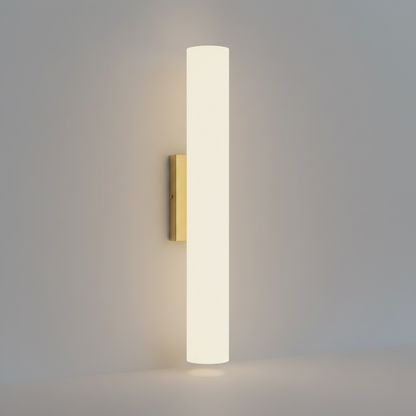 Studio shot of Ethos marble wall lamp with iron frame against clean white background