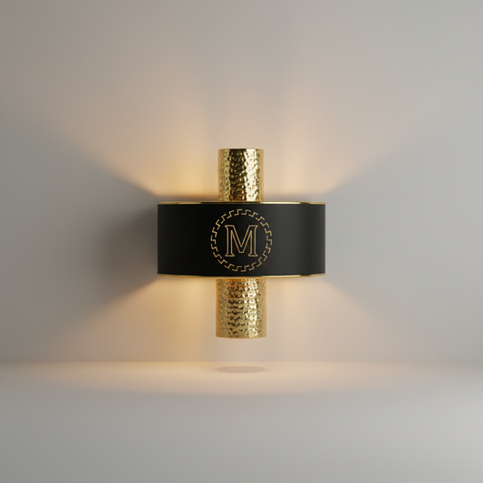 Linear M-Letter Gold Wall Lamp with Tricolor Light - Wall Lights & Sconces | Lucera Lighting