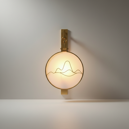 Bocca Palencia Oriental LED wall sconce glowing warmly in a cozy living room with copper accents