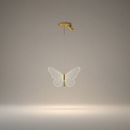 Piena butterfly wall lamp glowing warmly above a kid's bed in a cozy nursery room