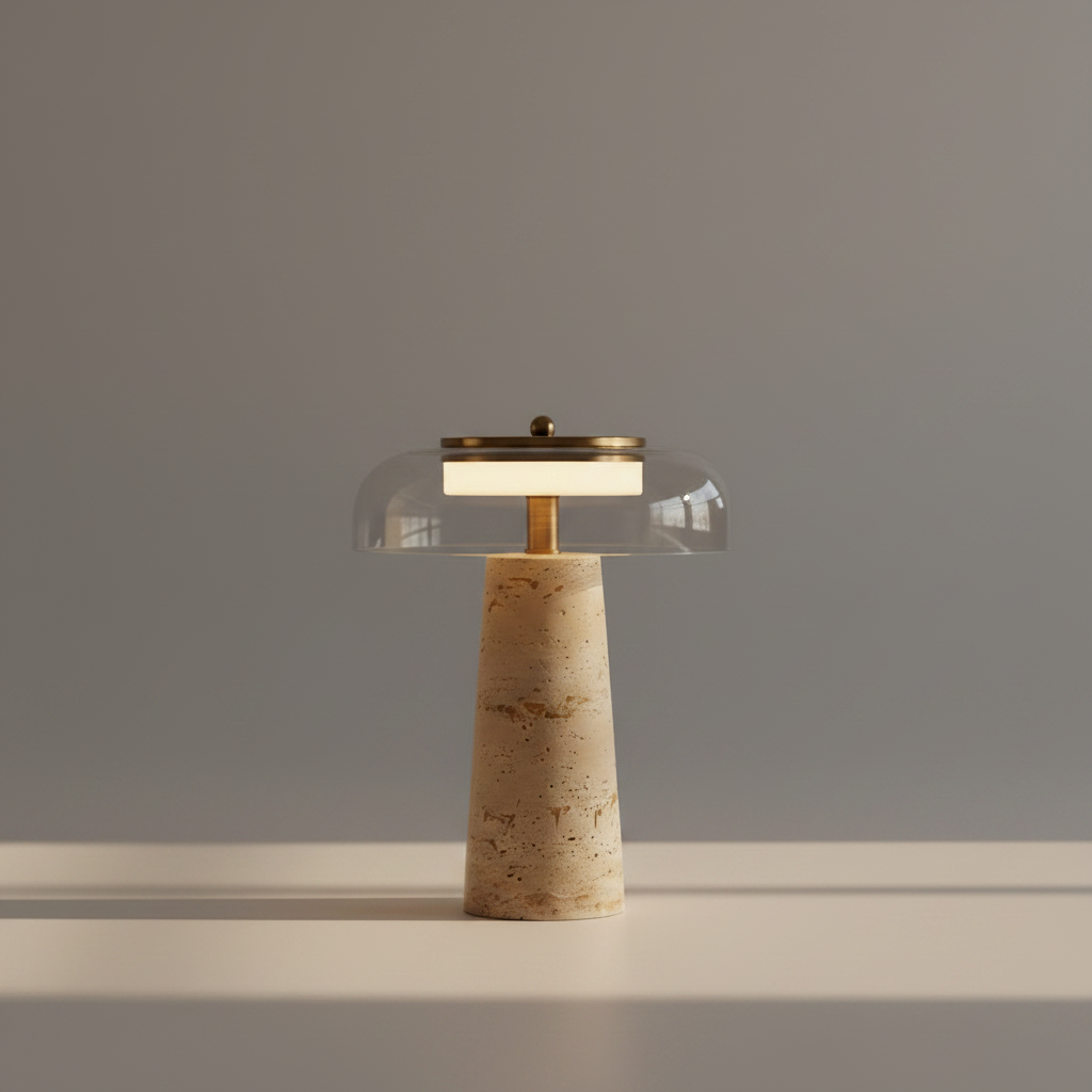 Con Travertine & Glass Table Lamp - Lamps | Lucera Lighting