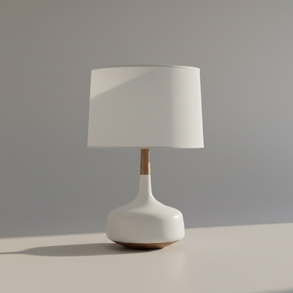 Espressione Nordic White Desk Lamp with Wooden Base - Lamps | Lucera Lighting