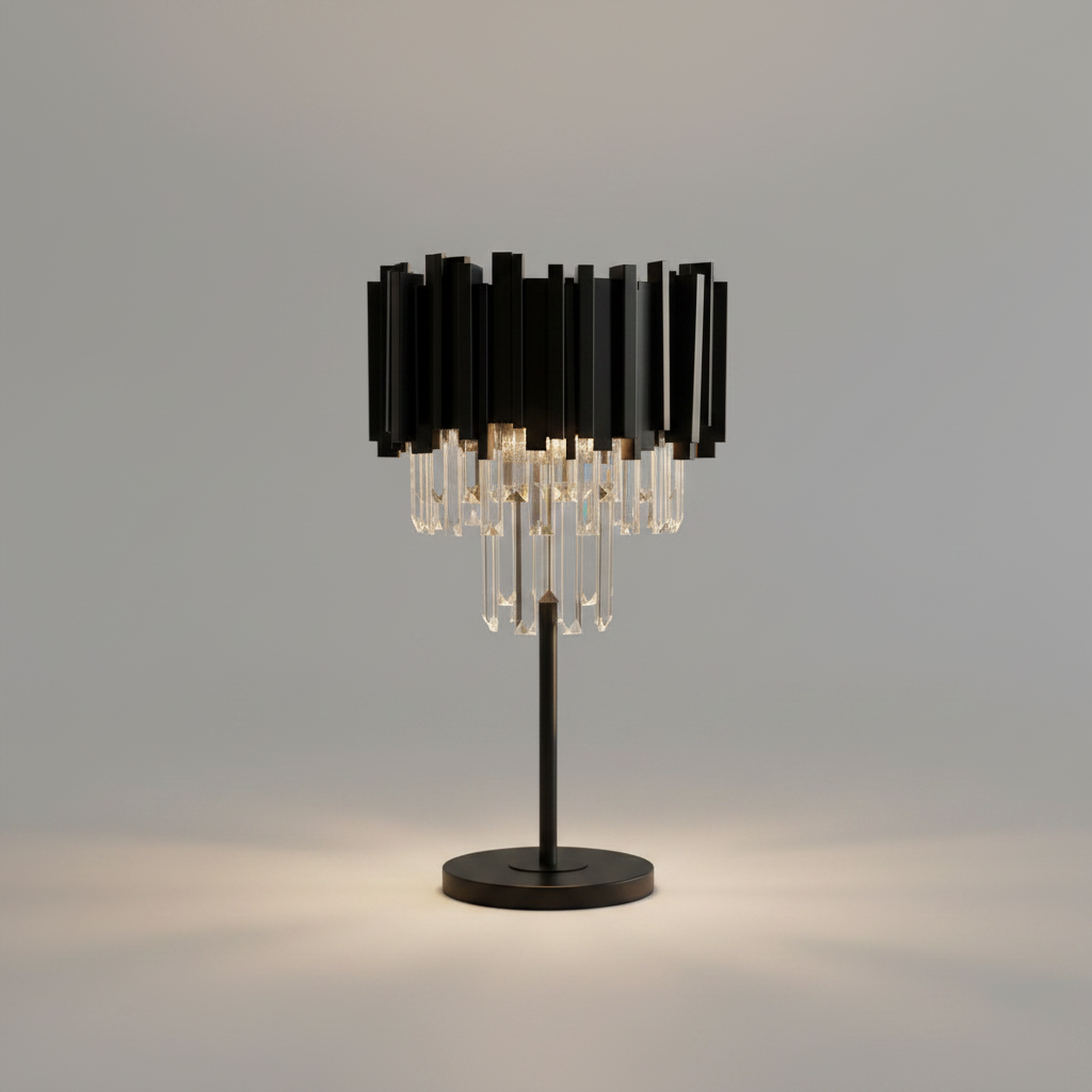 Bugia Art-Deco Dimmable Black Crystal Nightstand Lamp - Lamps | Lucera Lighting