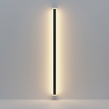 studio shot of Odette tall linear black aluminum and acrylic LED wall lamp on clean background